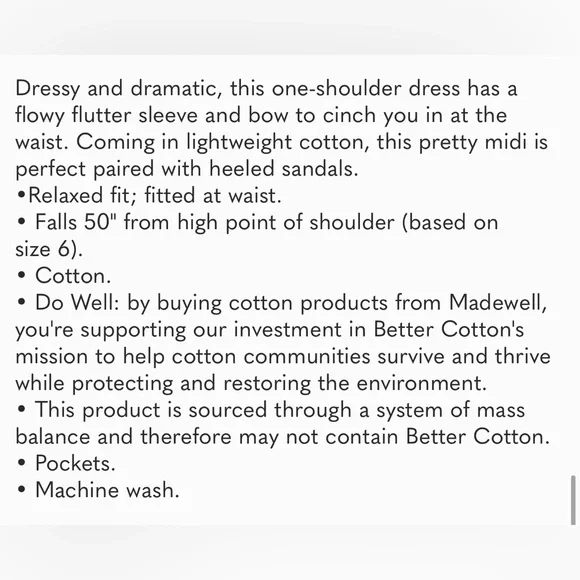 NWT Madewell Ruffled One-Shoulder Midi Dress black 0 - Picture 7 of 9